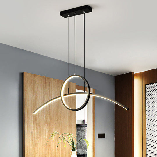 Minimalist Thin-Line Chandelier: Black/Gold Metal Dining Table LED Ceiling Light with Warm/White Illumination