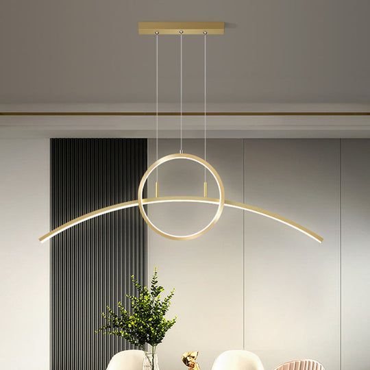 Minimalist Thin-Line Chandelier Metal Dining Table Led Ceiling Light In Black/Gold Warm/White Gold /
