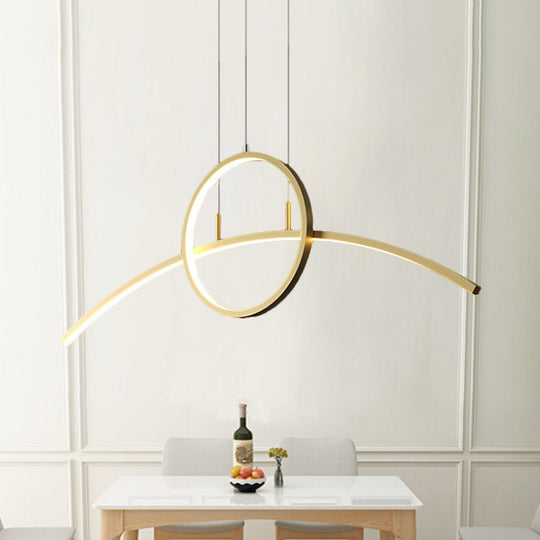 Minimalist Thin-Line Chandelier Metal Dining Table Led Ceiling Light In Black/Gold Warm/White