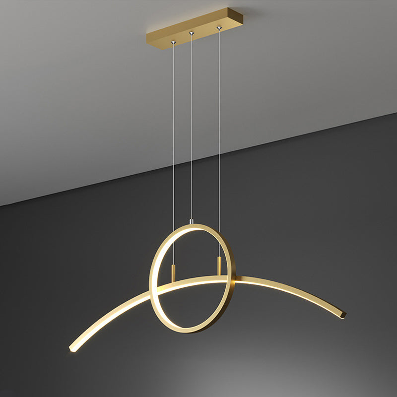 Minimalist Thin-Line Chandelier: Black/Gold Metal Dining Table LED Ceiling Light with Warm/White Illumination