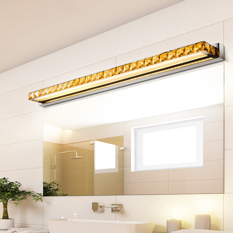 Contemporary Crystal Gold Wall Sconce - Linear Vanity Light With Warm/White For Bathroom Multiple