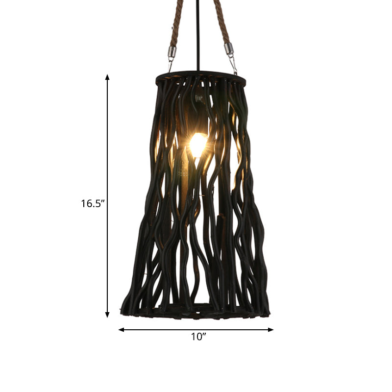 Rustic Pendant Ceiling Light - Barrel/Cone/Globe Design Wood Finish 1 Bulb Black Perfect For Dining