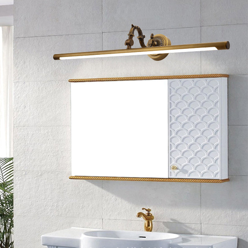 Vintage Style Metallic Tubular Wall Sconce - Led Vanity Light In Brass For Bathroom