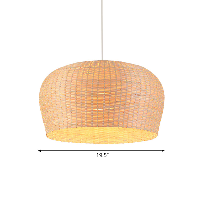 Woven Bamboo Ceiling Pendant Lamp - Asian Single Light 12/19.5 Wide Dome Beige Hanging For