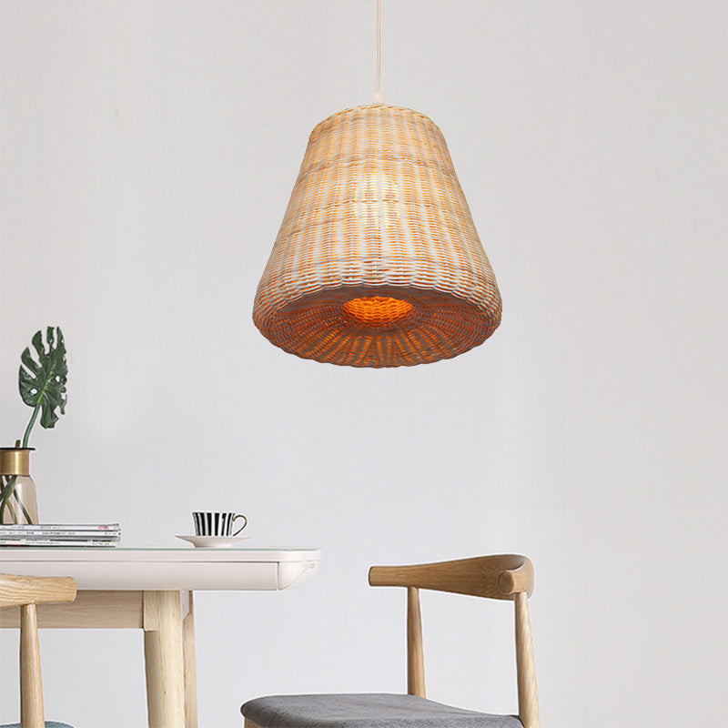 Japanese Style Conic Rattan Suspension Light - Beige Pendant For Restaurant And Dining Room