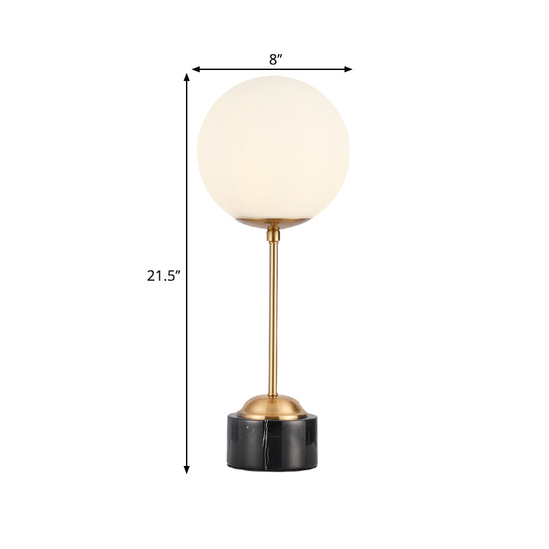 Modernist Milky Glass Globe Table Lamp - 1-Head Black And Gold Nightstand Light For Bedside