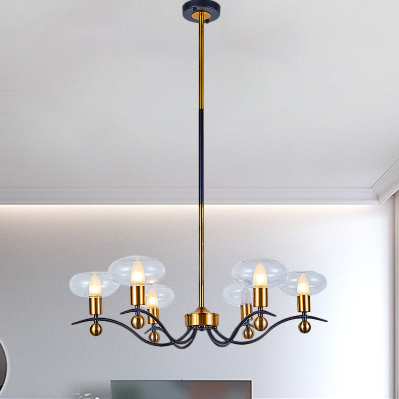 Minimalist Clear Glass Ellipsoid Pendant Chandelier: Black-Gold 6/8/12 Bulb Options 1/2-Layer