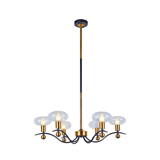 Minimalist Clear Glass Ellipsoid Pendant Chandelier: Black-Gold 6/8/12 Bulb Options 1/2-Layer