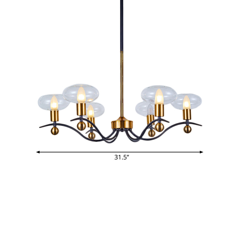 Minimalist Clear Glass Ellipsoid Pendant Chandelier: Black-Gold 6/8/12 Bulb Options 1/2-Layer