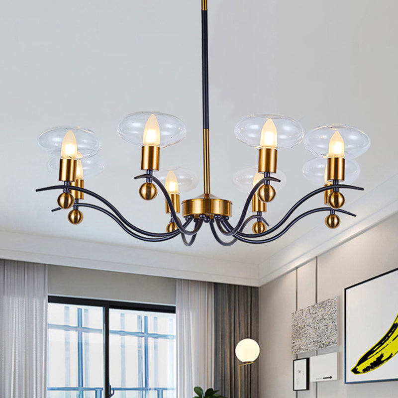 Minimalist Clear Glass Ellipsoid Pendant Chandelier: Black-Gold 6/8/12 Bulb Options 1/2-Layer