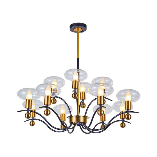 Minimalist Clear Glass Ellipsoid Pendant Chandelier: Black-Gold 6/8/12 Bulb Options 1/2-Layer