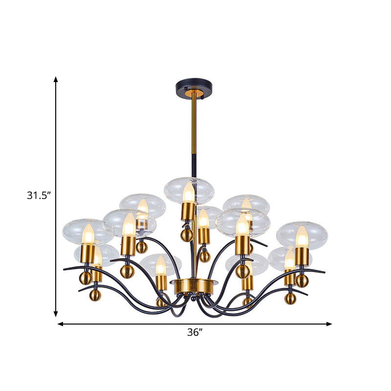 Minimalist Clear Glass Ellipsoid Pendant Chandelier: Black-Gold 6/8/12 Bulb Options 1/2-Layer