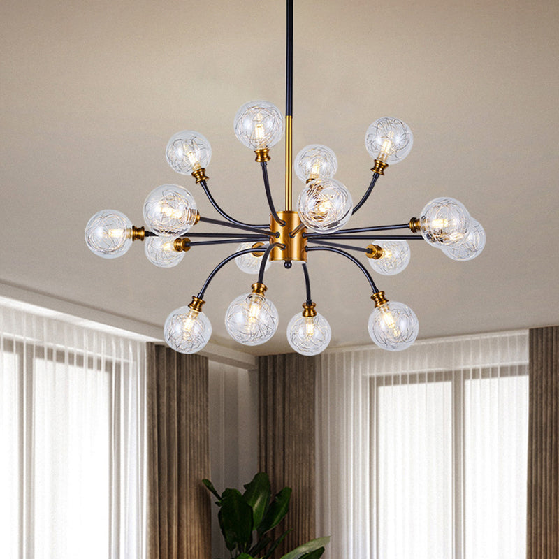 Bubble Suspended Lighting: Contemporary Glass Chandelier With 12/16-Lights And Elegant Curvy Arm In