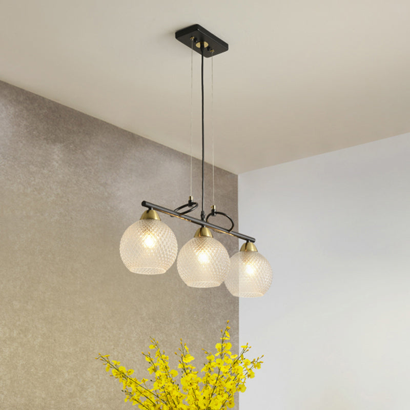 Modern Hanging Chandelier: Clear Glass Dual Bulb Pendant Light Kit In Black 3 / Prismatic