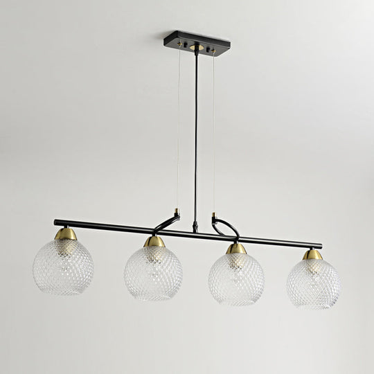 Contemporary Black Hanging Chandelier with Clear/Prismatic Glass, 3/4 Bulbs - Modern Pendant Light Kit for Dining Hall
