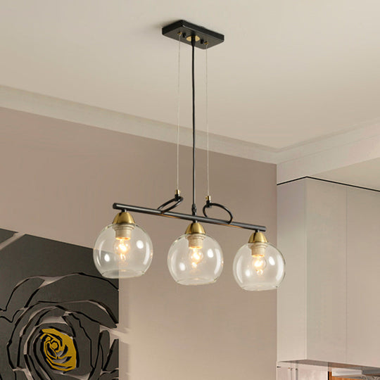 Modern Hanging Chandelier: Clear Glass Dual Bulb Pendant Light Kit In Black 3 /