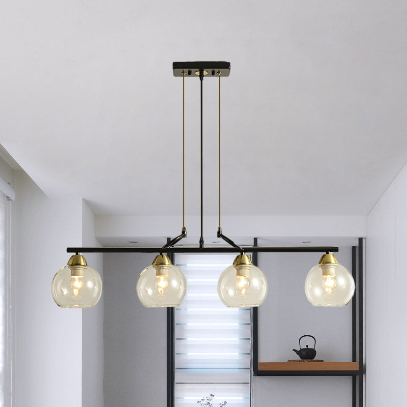 Modern Hanging Chandelier: Clear Glass Dual Bulb Pendant Light Kit In Black