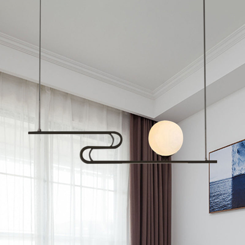 Modern Hanging Chandelier with Milky Glass and Folding Line Design in Black for Dining Hall Island - Simplicity Modo
