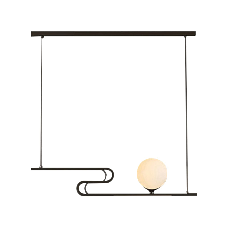 Modern Hanging Chandelier with Milky Glass and Folding Line Design in Black for Dining Hall Island - Simplicity Modo