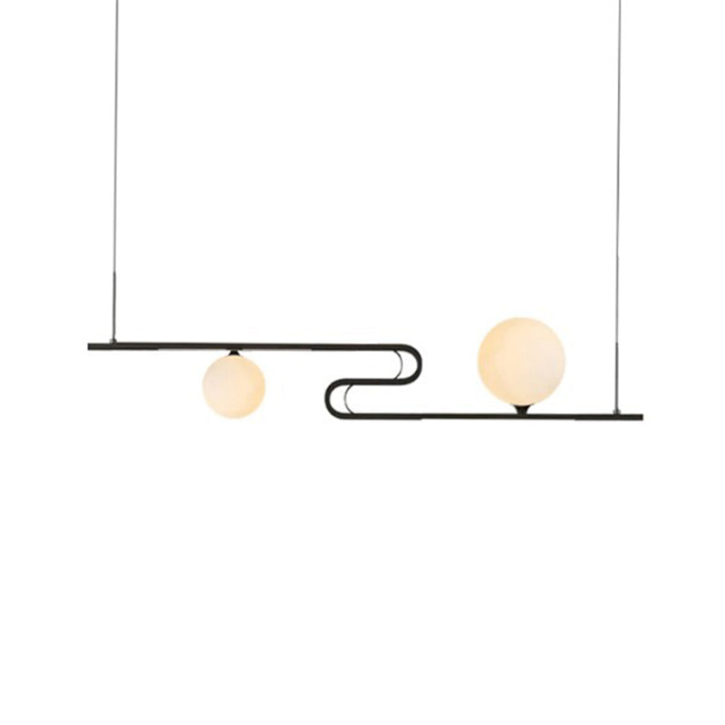 Simplicity Modo Hanging Chandelier - Milky Glass 1/2-Head Island Lamp With Folding Line Design In