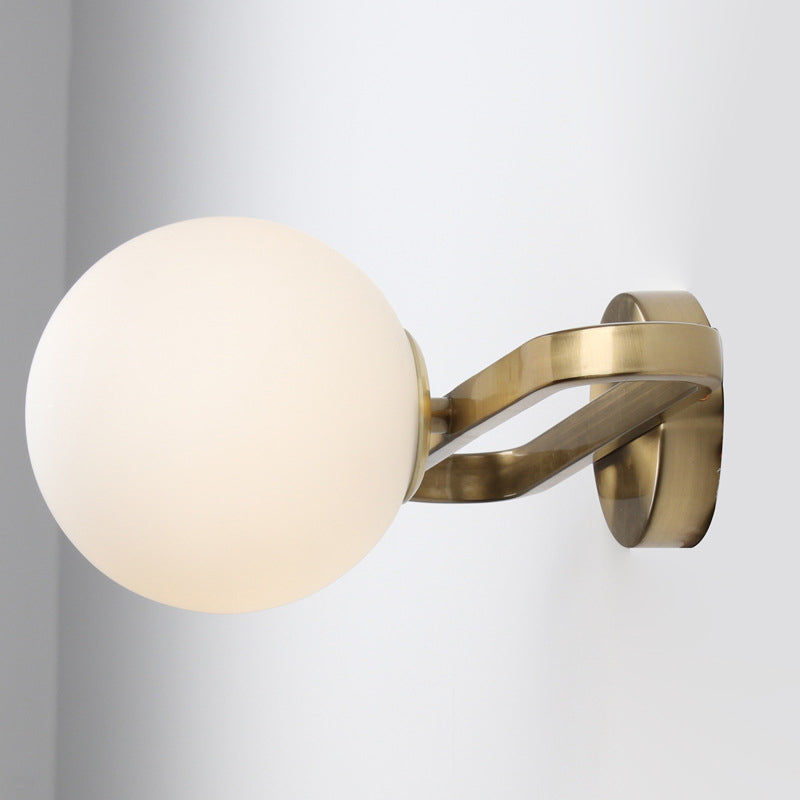 Opal Glass Sphere Sconce Light - Single Gold Wall Lighting With Oblong Decor