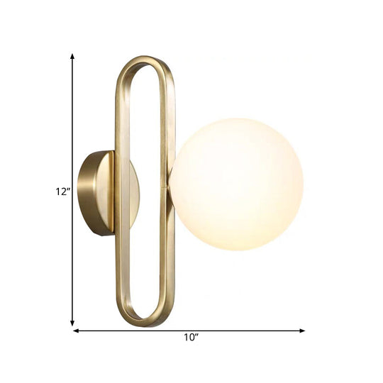 Opal Glass Sphere Sconce Light - Single Gold Wall Lighting With Oblong Decor