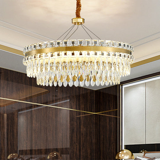 Modern Round Crystal Shell Hanging Lamp Kit - 18/23.5 Wide Led Pendant Chandelier In Gold / 18