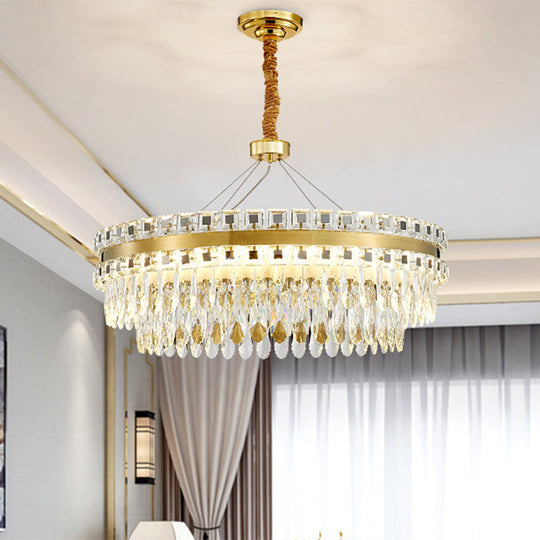 Modern Round Crystal Shell Hanging Lamp Kit - 18/23.5 Wide Led Pendant Chandelier In Gold