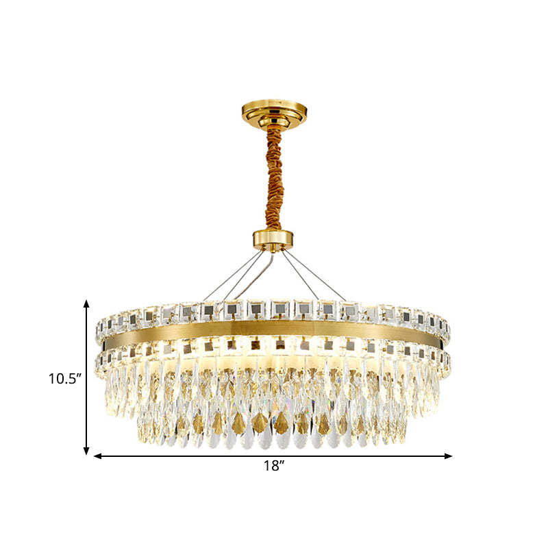 Modern Round Crystal Shell Hanging Lamp Kit - 18/23.5 Wide Led Pendant Chandelier In Gold