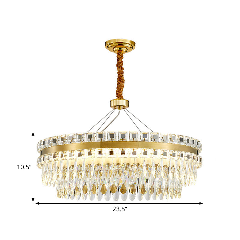 Modern Round Crystal Shell Hanging Lamp Kit - 18/23.5 Wide Led Pendant Chandelier In Gold