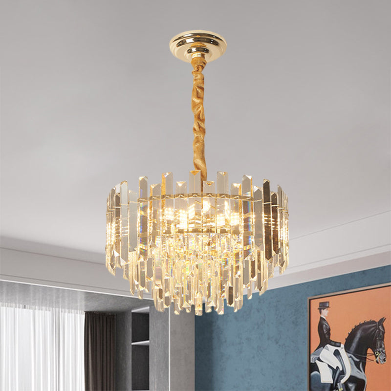 Contemporary Drum Pendant Light Fixture With Crystal Prismatic Clear Bulbs 18/23.5 Wide / 18
