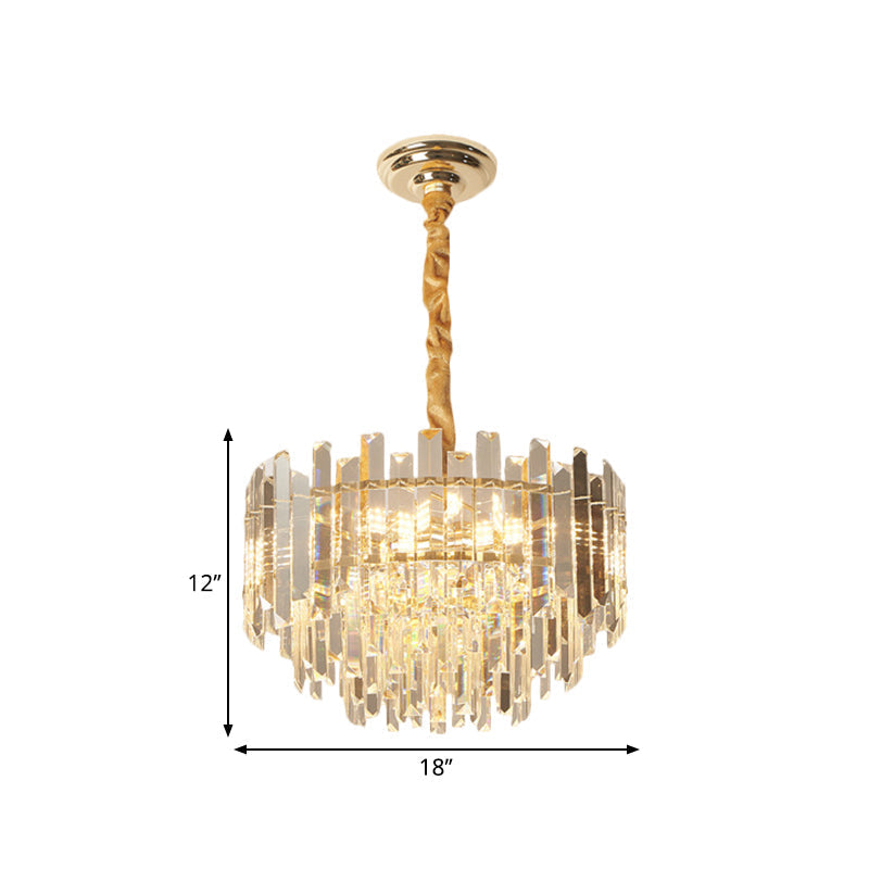 Contemporary Drum Pendant Light Fixture With Crystal Prismatic Clear Bulbs 18/23.5 Wide
