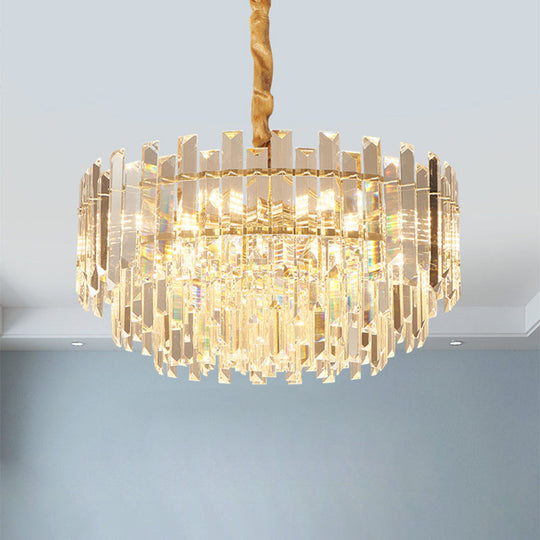 Contemporary Drum Pendant Light Fixture With Crystal Prismatic Clear Bulbs 18/23.5 Wide / 23.5