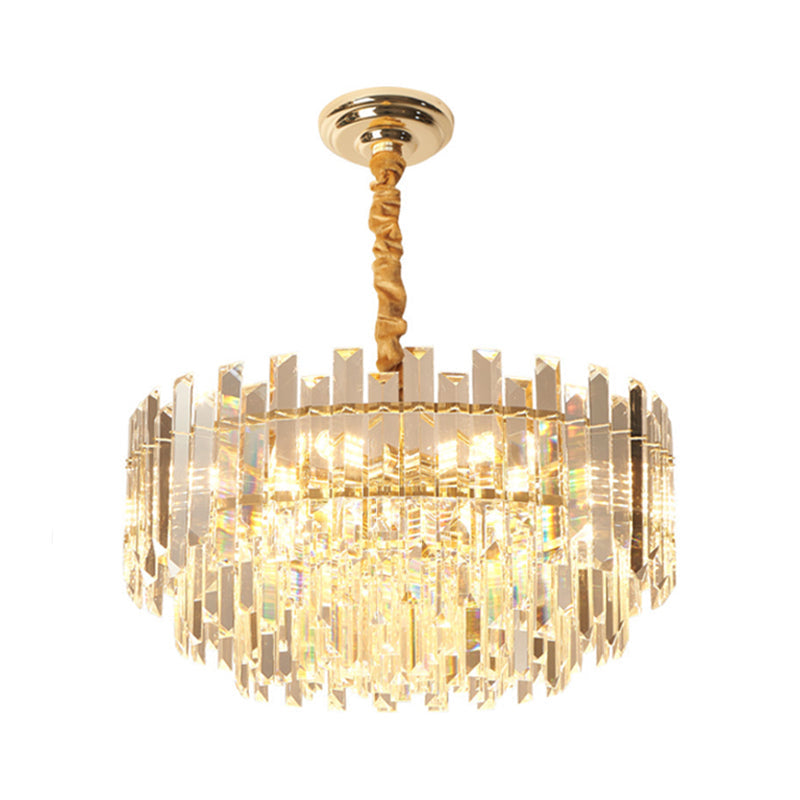 Contemporary Drum Pendant Light Fixture With Crystal Prismatic Clear Bulbs 18/23.5 Wide