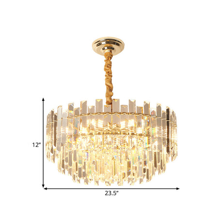Contemporary Drum Pendant Light Fixture With Crystal Prismatic Clear Bulbs 18/23.5 Wide