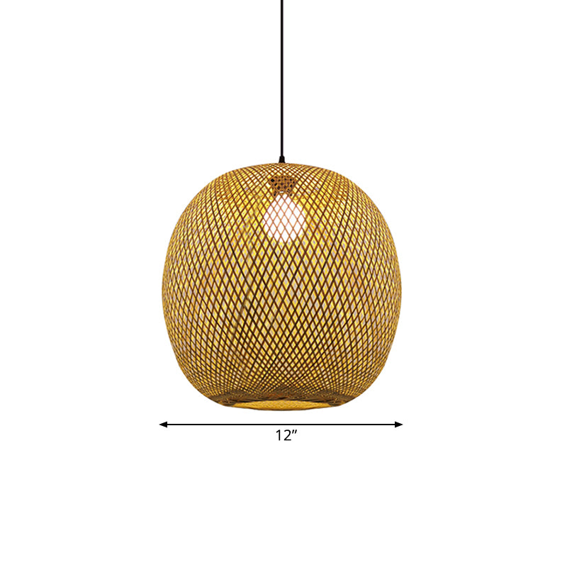 12/17 Wide Bamboo Pendant Ceiling Light - Chinese Wood Hanging For Kitchen Island