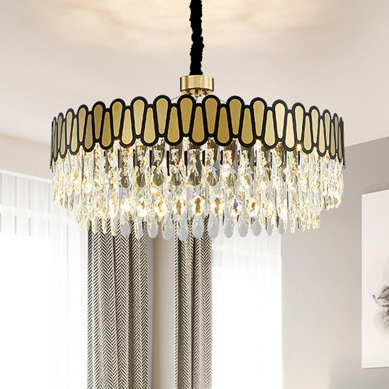 Contemporary Gold LED Circular Ceiling Pendant with Clear Crystal Drops Chandelier Light