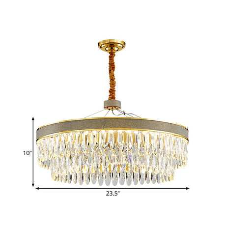 Led Hanging Chandelier - Modern Gold Finish Clear Crystal Draping 2-Layer Round Design