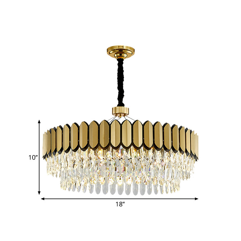 Contemporary Gold Led Pendant With Crystal Drops - 18/23.5 Wide Ceiling Chandelier