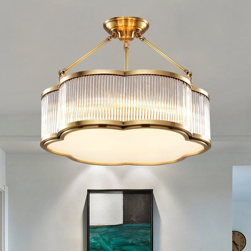 Contemporary Crystal Floral Semi Flush Ceiling Lamp In Gold - 19.5/23.5 Wide 5/6 Heads