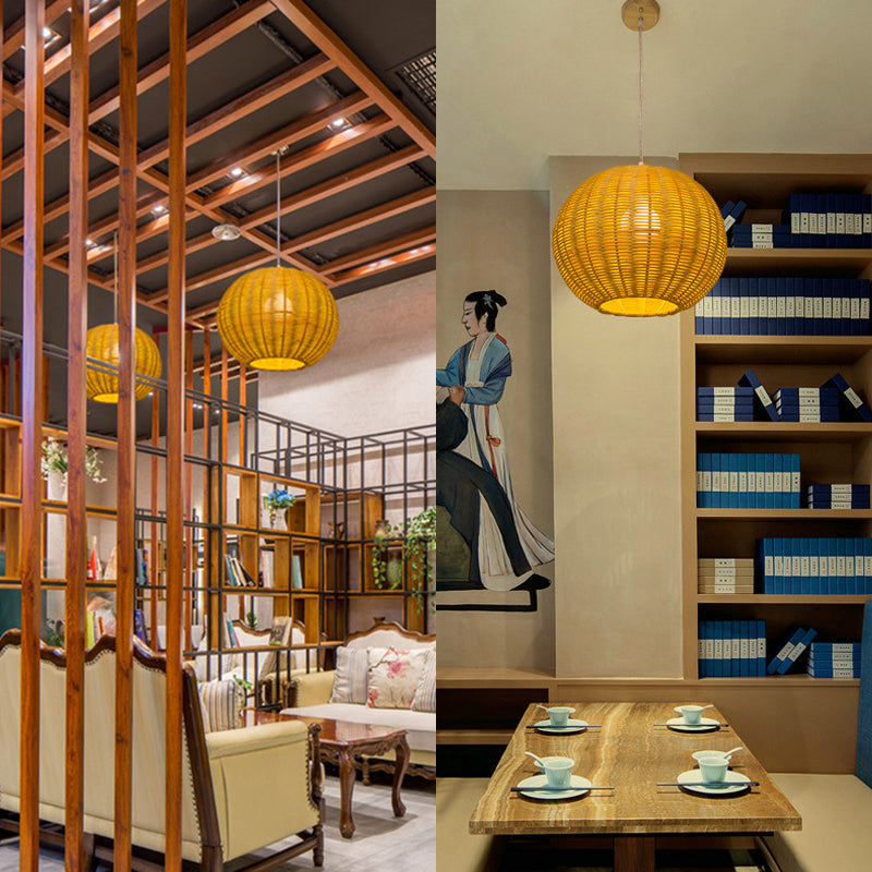 Handmade Rattan Pendant Lamp - Asian Style 1-Light Beige Ideal For Restaurants