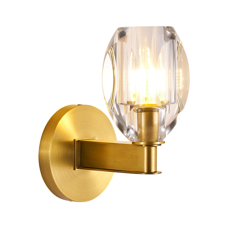 Oval Crystal Wall Light Fixture With 1 Bulb Contemporary Design Gold Finish
