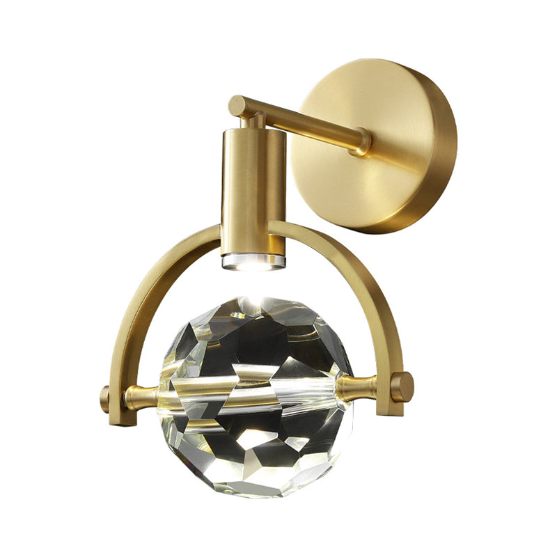 Translucent Crystal Led Wall Lamp With Modern Gold Finish And Beveled Design
