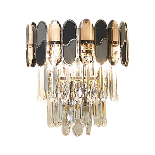 Contemporary Flush Wall Sconce With Clear Crystal Lamp And Black & Taupe Ornaments