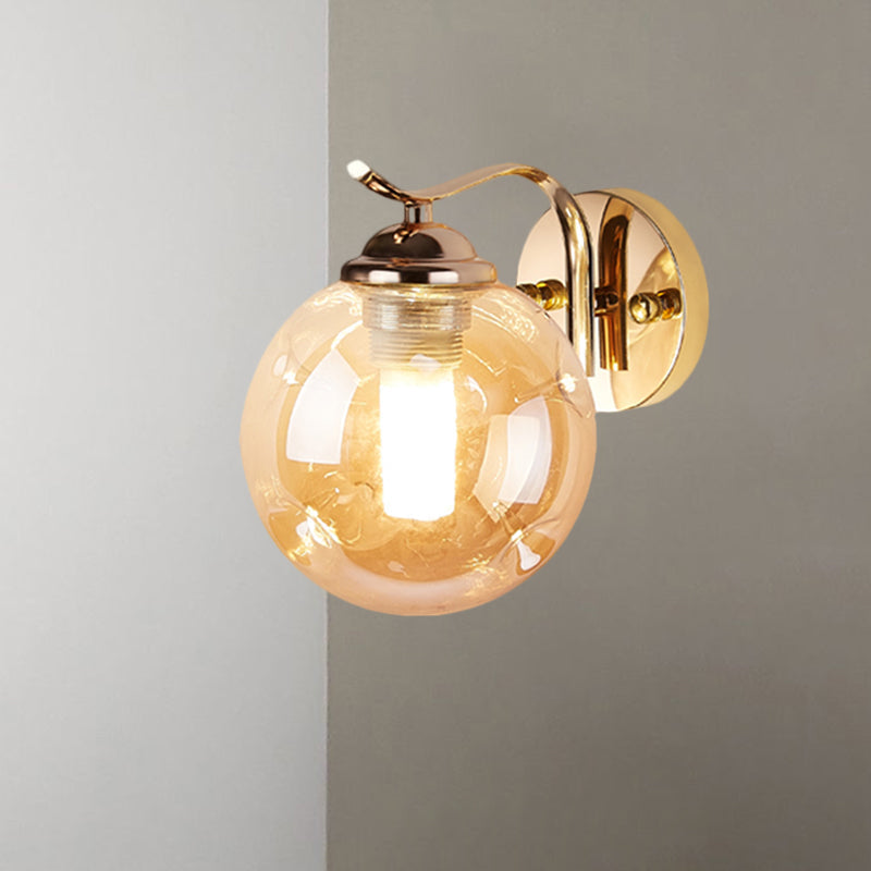 Modernist Bubbly Wall Sconce In Amber/Smoke Gray Glass - Drawing Room Light Mounted Black/Gold