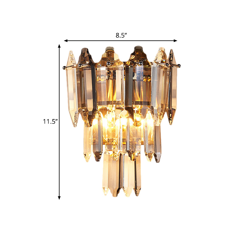 Modern Gold Crystal Flush Wall Sconce With Tapered Heads - Elegant Mount Light Fixture
