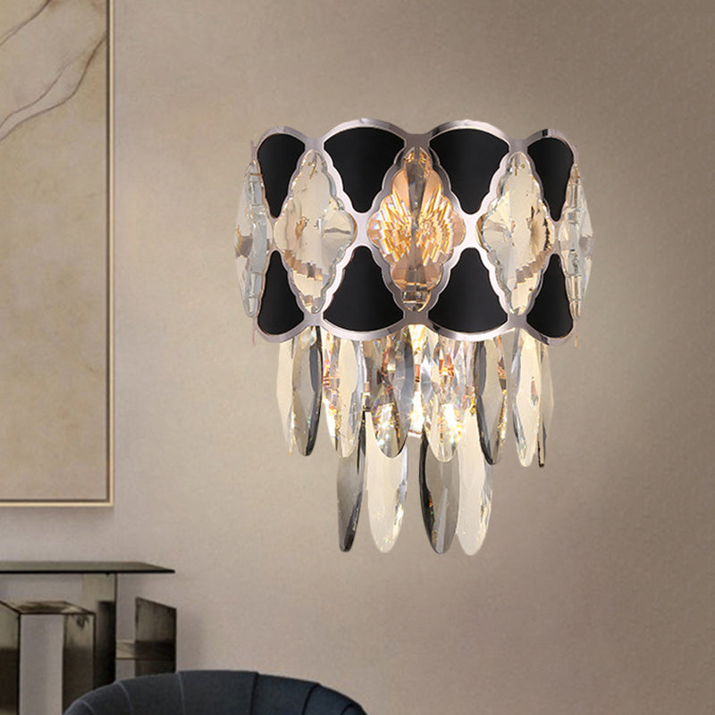 Contemporary Crystal Sconce With Clear Bulbs And Oval Drops
