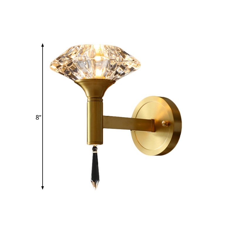 Modern Diamond Bevel Cut Crystal Wall Sconce: 1-Bulb Light Fixture With Spears