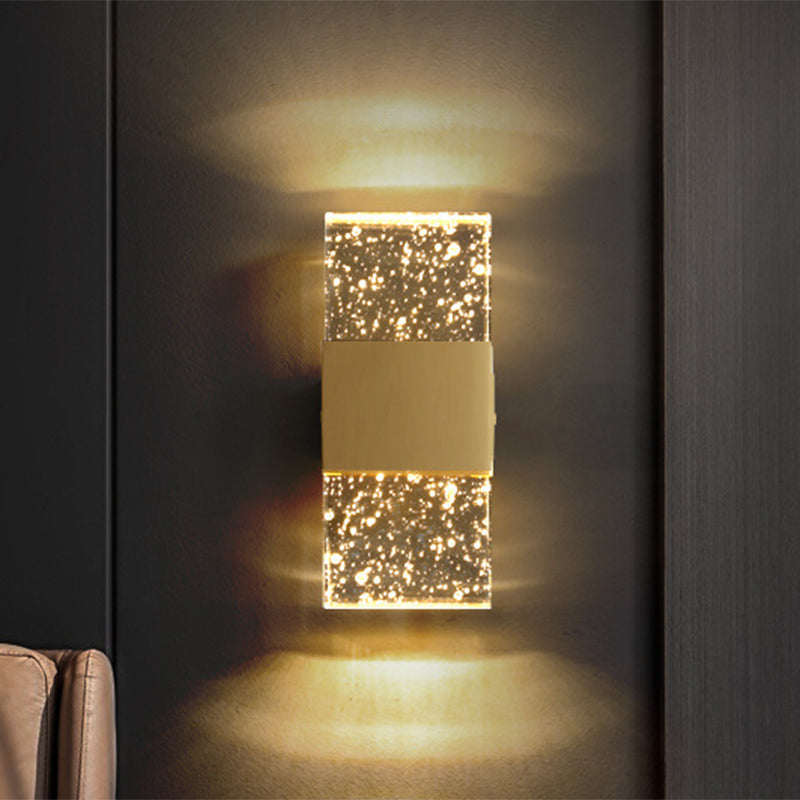 Contemporary Clear Cuboid Led Wall Light For Sleeping Room - Flush Mount Acrylic Bubble Fixture