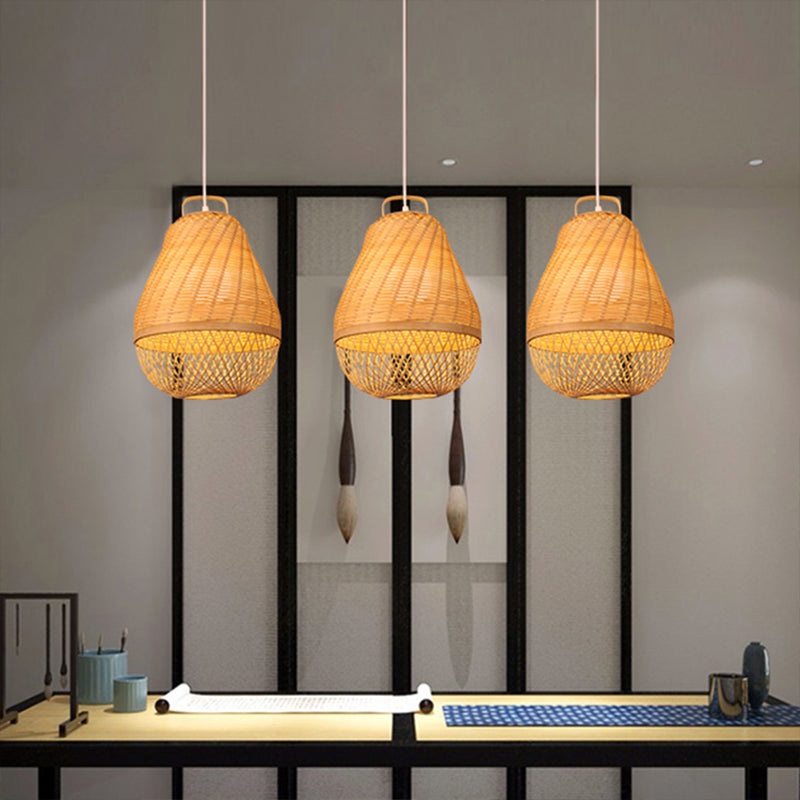 Bamboo Bird Cage Hanging Light For Asian-Inspired Dining Rooms Beige